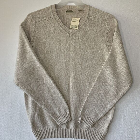 Authentic St Johns Bay Men Pullover Knit Sweater Long Sleeve Oatmeal Medium Tall - Picture 1 of 13